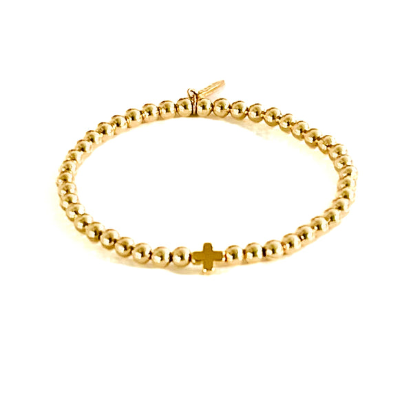 4mm 14K Gold Filled Bracelet with Gold Cross